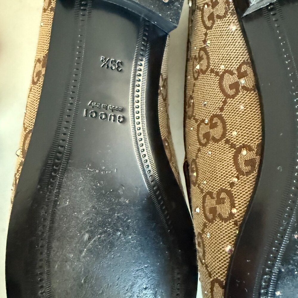 Gucci Beige GG Canvas Crystal-Embellished Horsebit Loafers - Picture 5 of 7